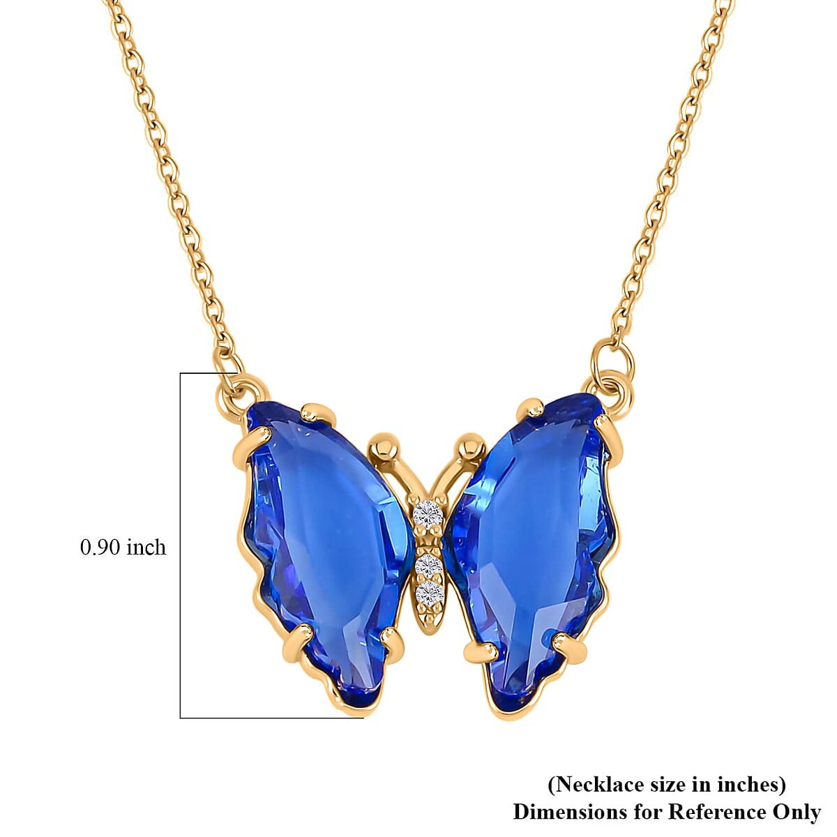 Simulated Blue Sapphire, Simulated Diamond Butterfly Earrings and Necklace 20-22 Inches in Goldtone image number 5