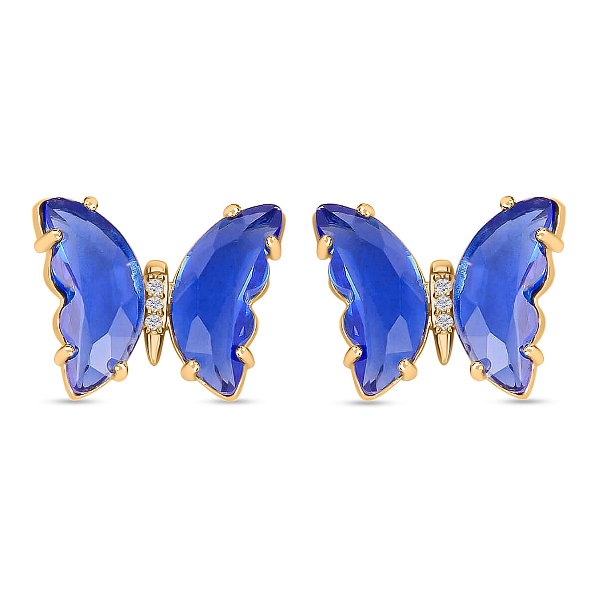 Simulated Blue Sapphire, Simulated Diamond Butterfly Earrings and Necklace 20-22 Inches in Goldtone image number 6