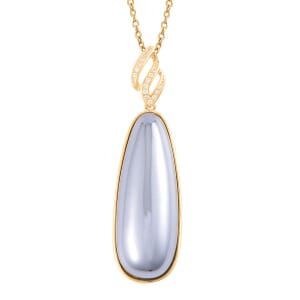 Terahertz and Simulated Diamond Pendant Necklace 20 Inches in ION Plated YG Stainless Steel 25.10 ctw