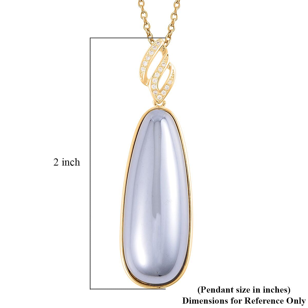 Terahertz and Simulated Diamond Pendant Necklace 20 Inches in ION Plated YG Stainless Steel 25.10 ctw