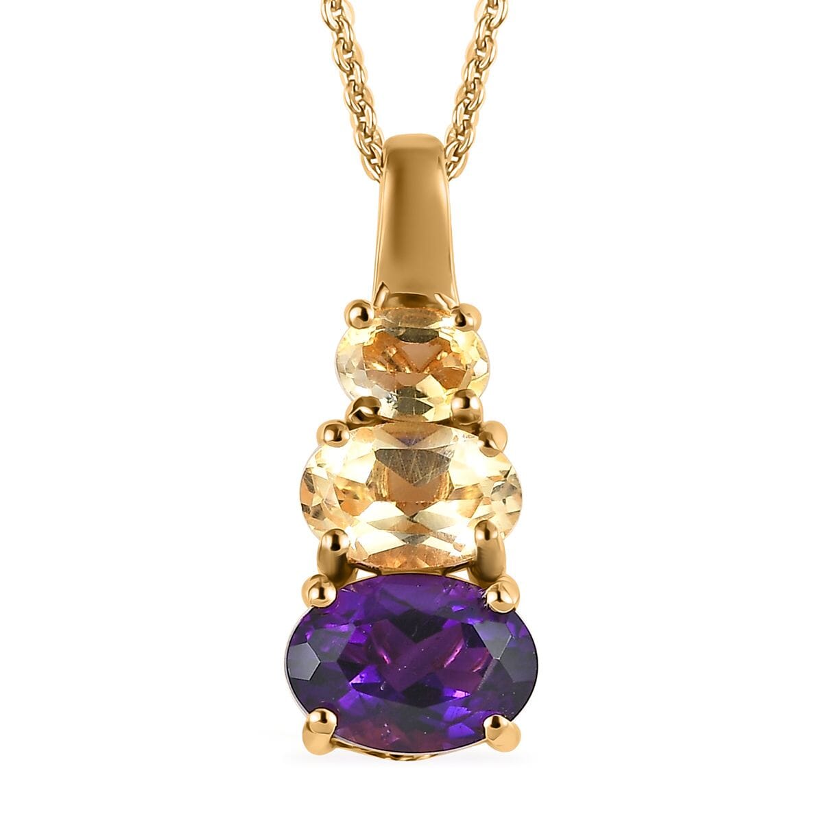 Amethyst and Brazilian Citrine Pendant Necklace 20 Inches in Vermeil Yellow Gold Over Sterling Silver 1.35 ctw image number 0