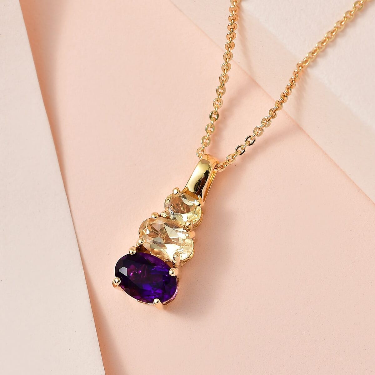 Amethyst and Brazilian Citrine Pendant Necklace 20 Inches in Vermeil Yellow Gold Over Sterling Silver 1.35 ctw image number 1