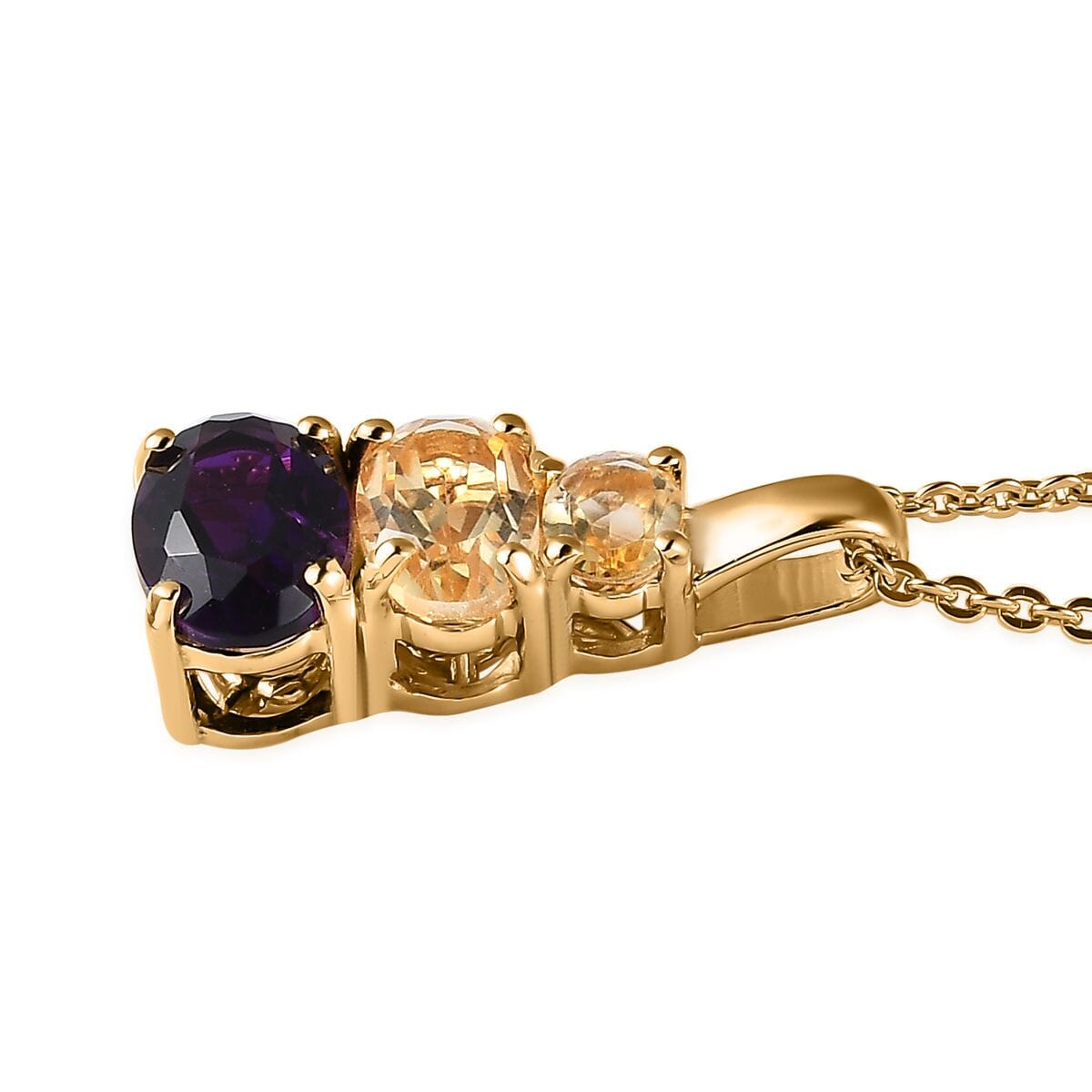 Amethyst and Brazilian Citrine Pendant Necklace 20 Inches in Vermeil Yellow Gold Over Sterling Silver 1.35 ctw image number 3