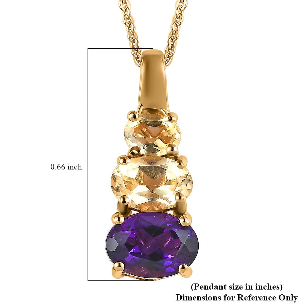 Amethyst and Brazilian Citrine Pendant Necklace 20 Inches in Vermeil Yellow Gold Over Sterling Silver 1.35 ctw