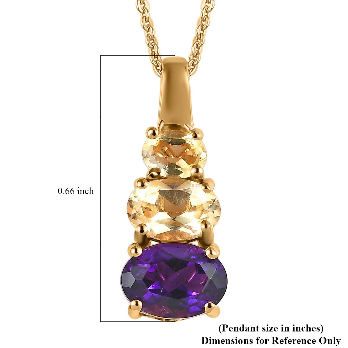 Amethyst and Brazilian Citrine Pendant Necklace 20 Inches in Vermeil Yellow Gold Over Sterling Silver 1.35 ctw image number 6