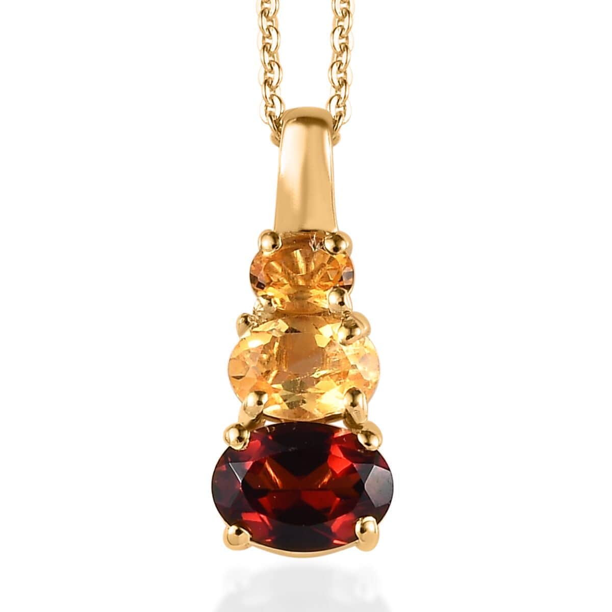 Mozambique Garnet and Brazilian Citrine Pendant Necklace 20 Inches in Vermeil Yellow Gold Over Sterling Silver 1.60 ctw image number 0