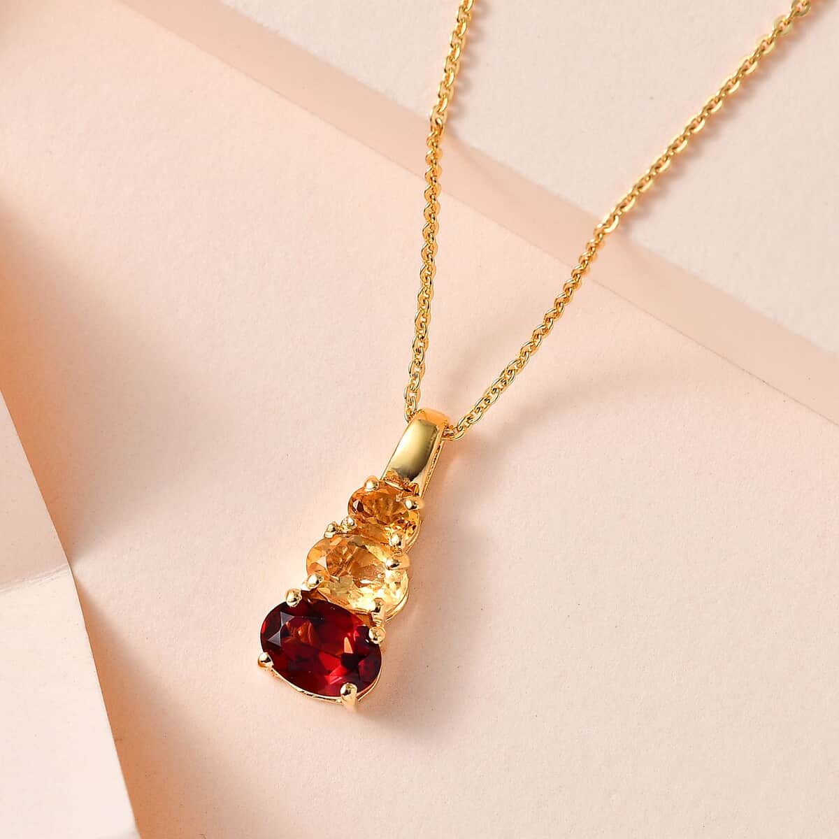 Mozambique Garnet and Brazilian Citrine Pendant Necklace 20 Inches in Vermeil Yellow Gold Over Sterling Silver 1.60 ctw image number 1