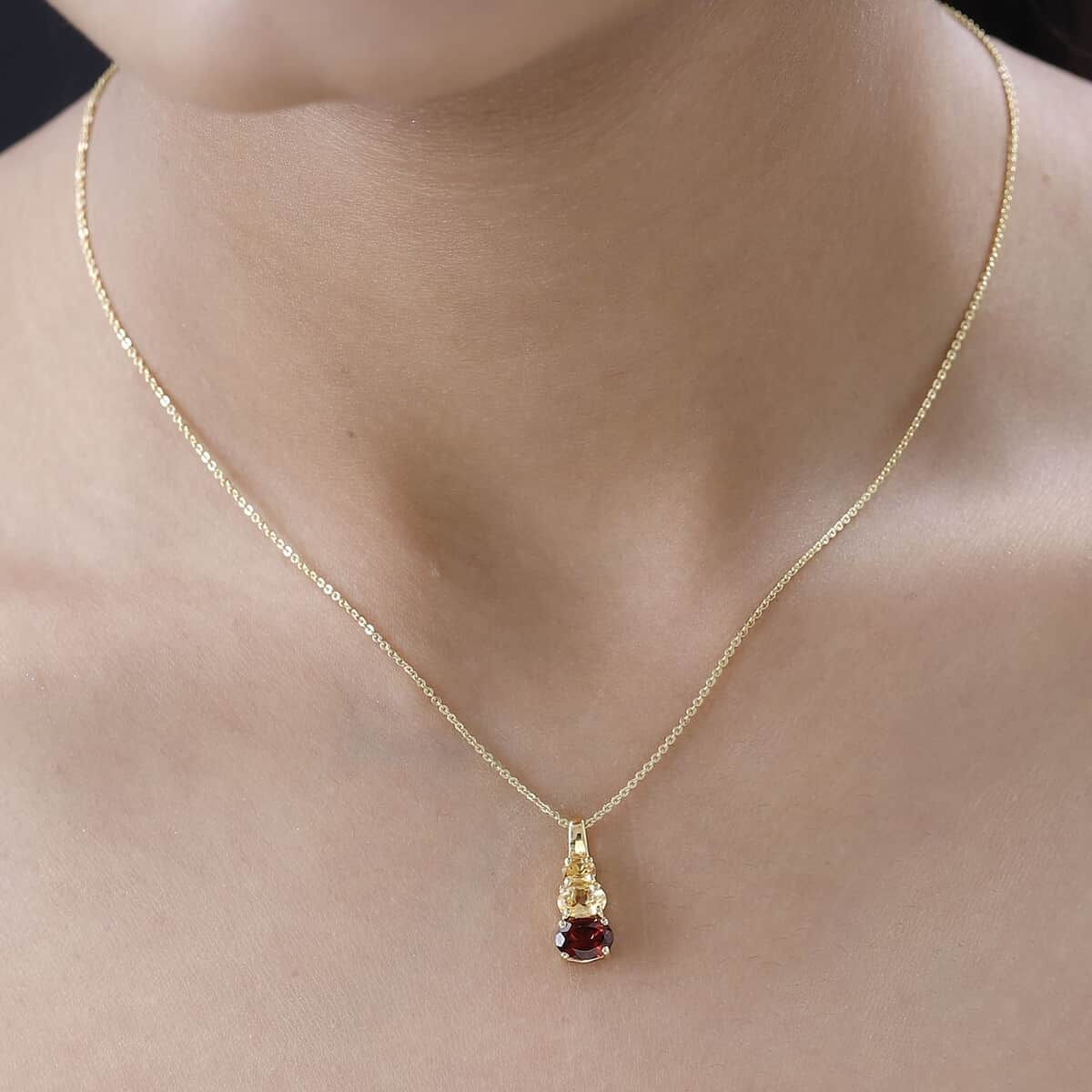 Mozambique Garnet and Brazilian Citrine Pendant Necklace 20 Inches in Vermeil Yellow Gold Over Sterling Silver 1.60 ctw image number 2