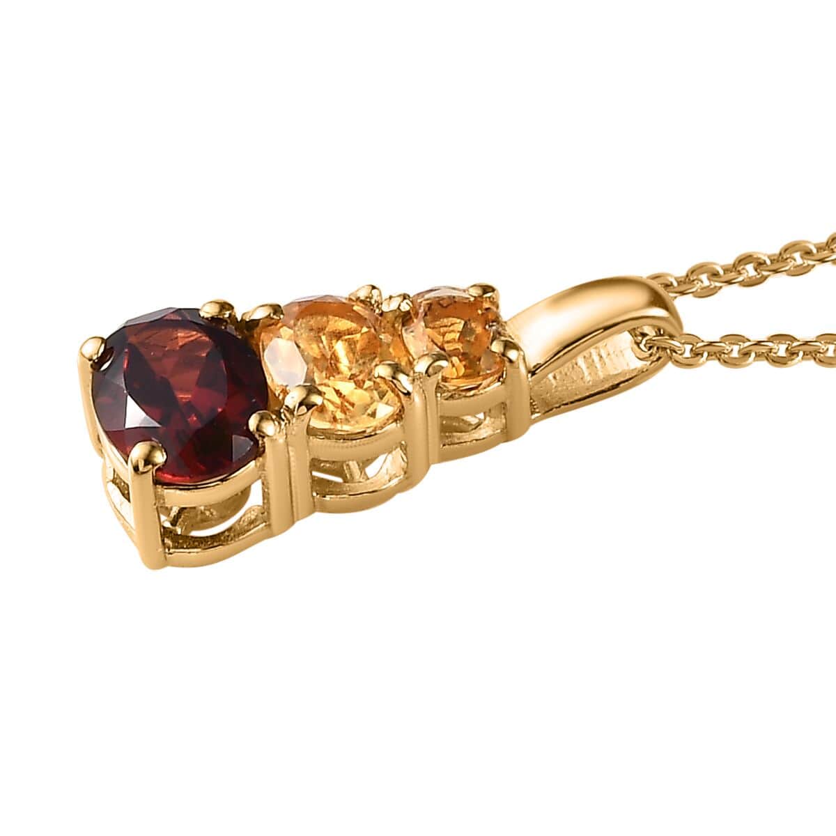 Mozambique Garnet and Brazilian Citrine Pendant Necklace 20 Inches in Vermeil Yellow Gold Over Sterling Silver 1.60 ctw image number 3
