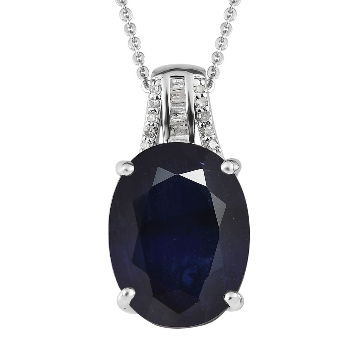 Masoala Sapphire (FF) and Diamond Pendant Necklace 20 Inches in Platinum Over Sterling Silver 14.35 ctw image number 0