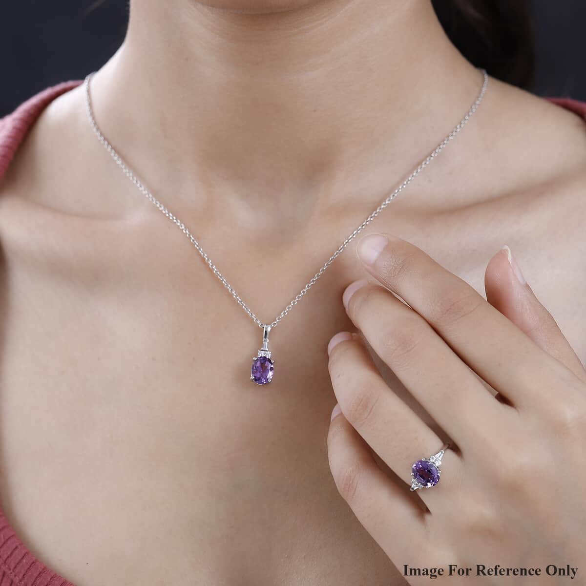 Premium Uruguayan Amethyst, White Zircon Ring and Pendant in Platinum Over Sterling Silver 3.75 ctw image number 2