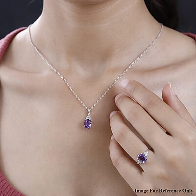 Premium Uruguayan Amethyst, White Zircon Ring (Size 5.0) and Pendant in Platinum Over Sterling Silver 3.75 ctw