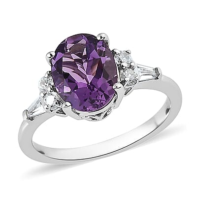 Premium Uruguayan Amethyst, White Zircon Ring (Size 5.0) and Pendant in Platinum Over Sterling Silver 3.75 ctw