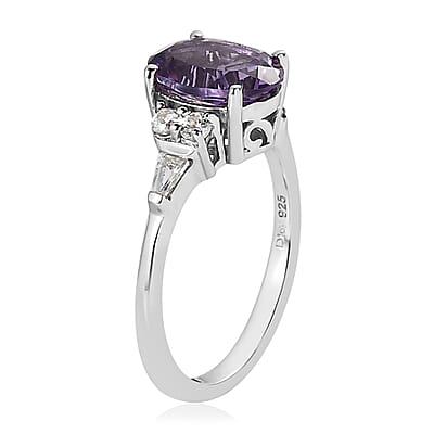 Premium Uruguayan Amethyst, White Zircon Ring (Size 5.0) and Pendant in Platinum Over Sterling Silver 3.75 ctw