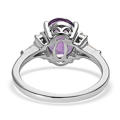 Premium Uruguayan Amethyst, White Zircon Ring (Size 5.0) and Pendant in Platinum Over Sterling Silver 3.75 ctw