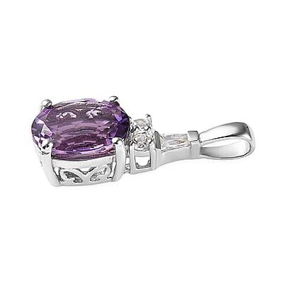 Premium Uruguayan Amethyst, White Zircon Ring (Size 5.0) and Pendant in Platinum Over Sterling Silver 3.75 ctw