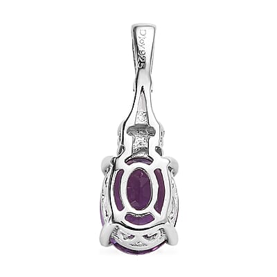 Premium Uruguayan Amethyst, White Zircon Ring (Size 5.0) and Pendant in Platinum Over Sterling Silver 3.75 ctw