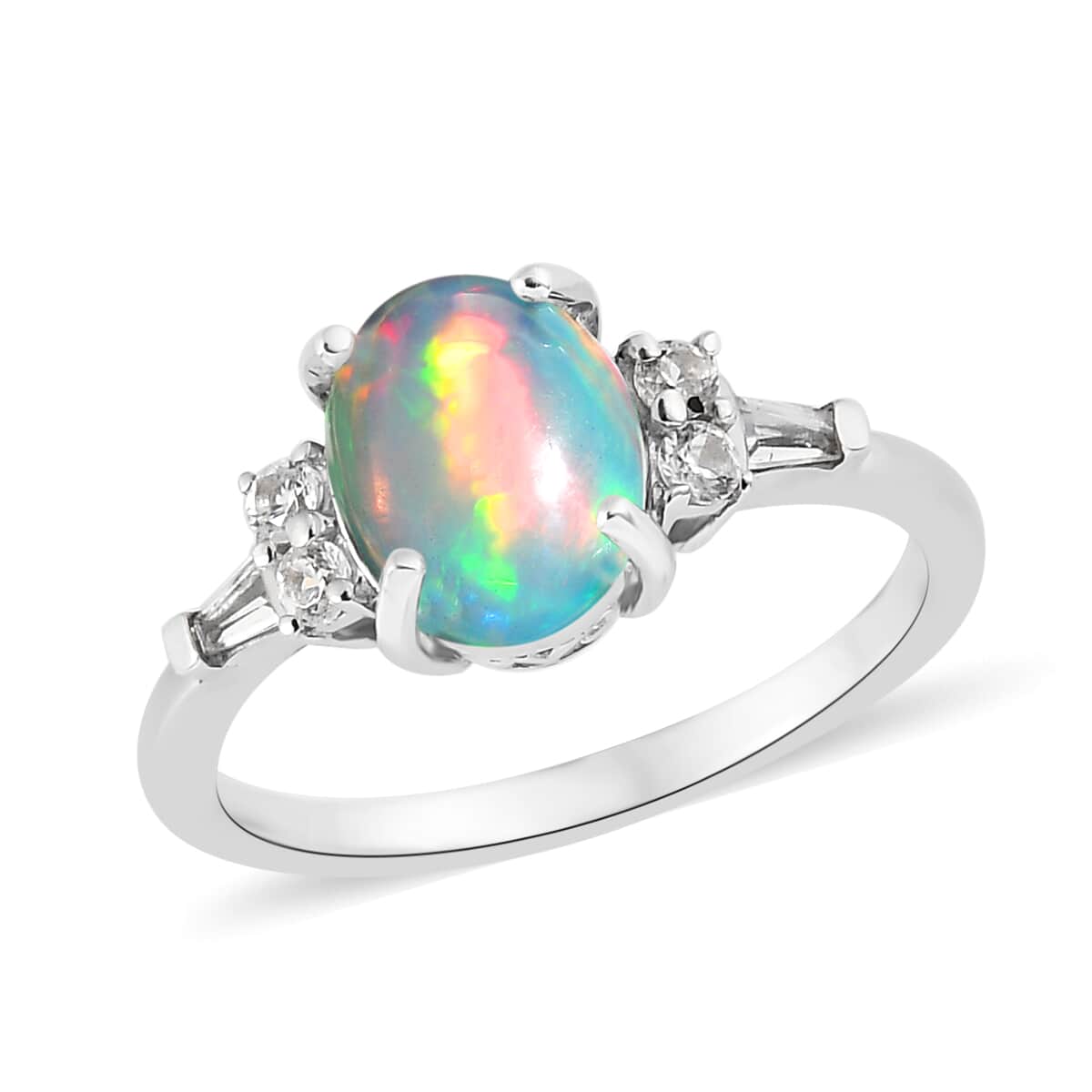 Premium Ethiopian Welo Opal, White Zircon Ring (Size 10.0) and Pendant in Platinum Over Sterling Silver 2.90 ctw image number 3