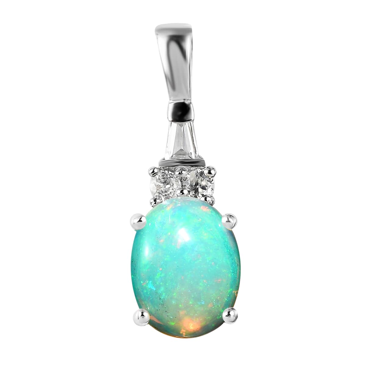 Premium Ethiopian Welo Opal, White Zircon Ring (Size 10.0) and Pendant in Platinum Over Sterling Silver 2.90 ctw image number 6