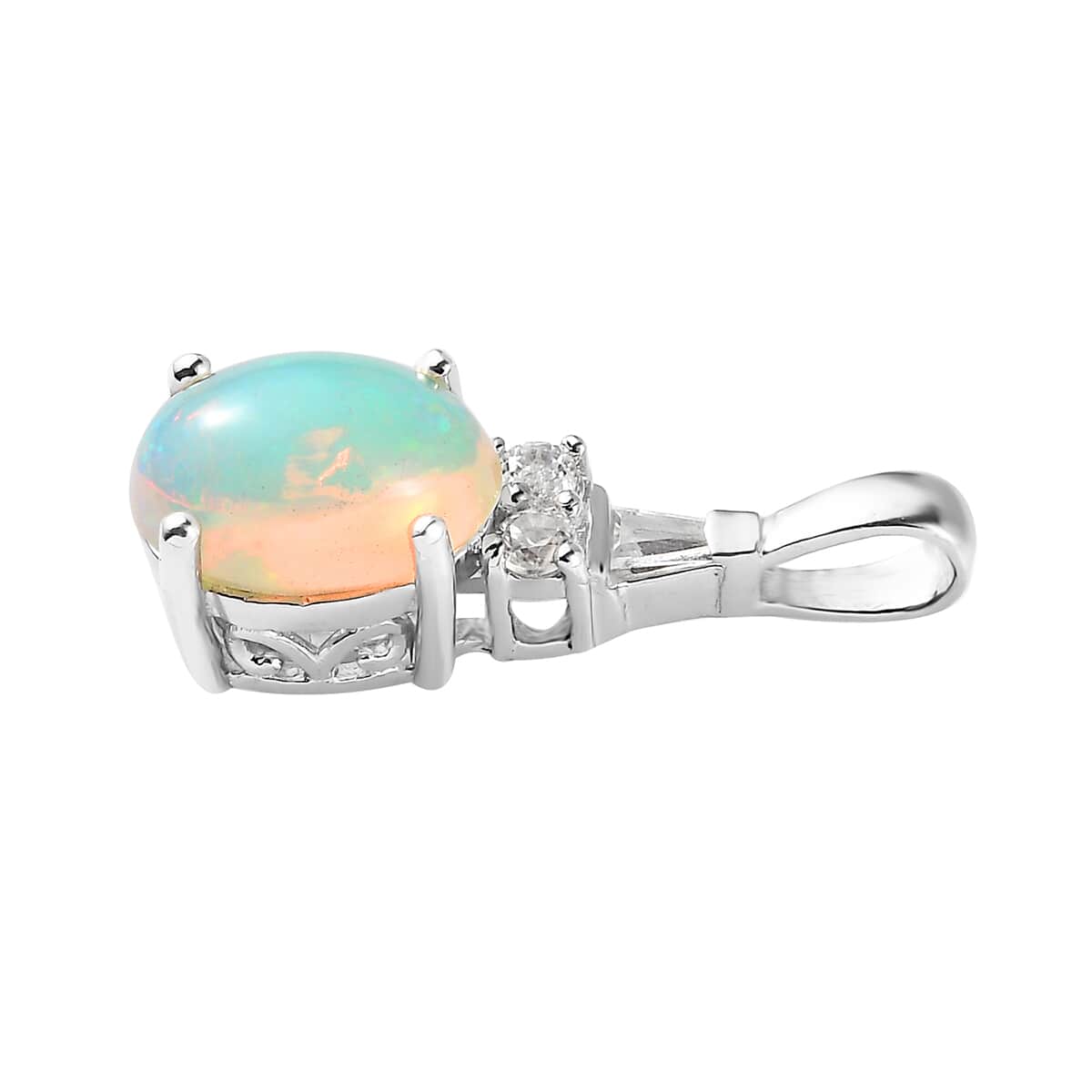 Premium Ethiopian Welo Opal, White Zircon Ring (Size 10.0) and Pendant in Platinum Over Sterling Silver 2.90 ctw image number 7