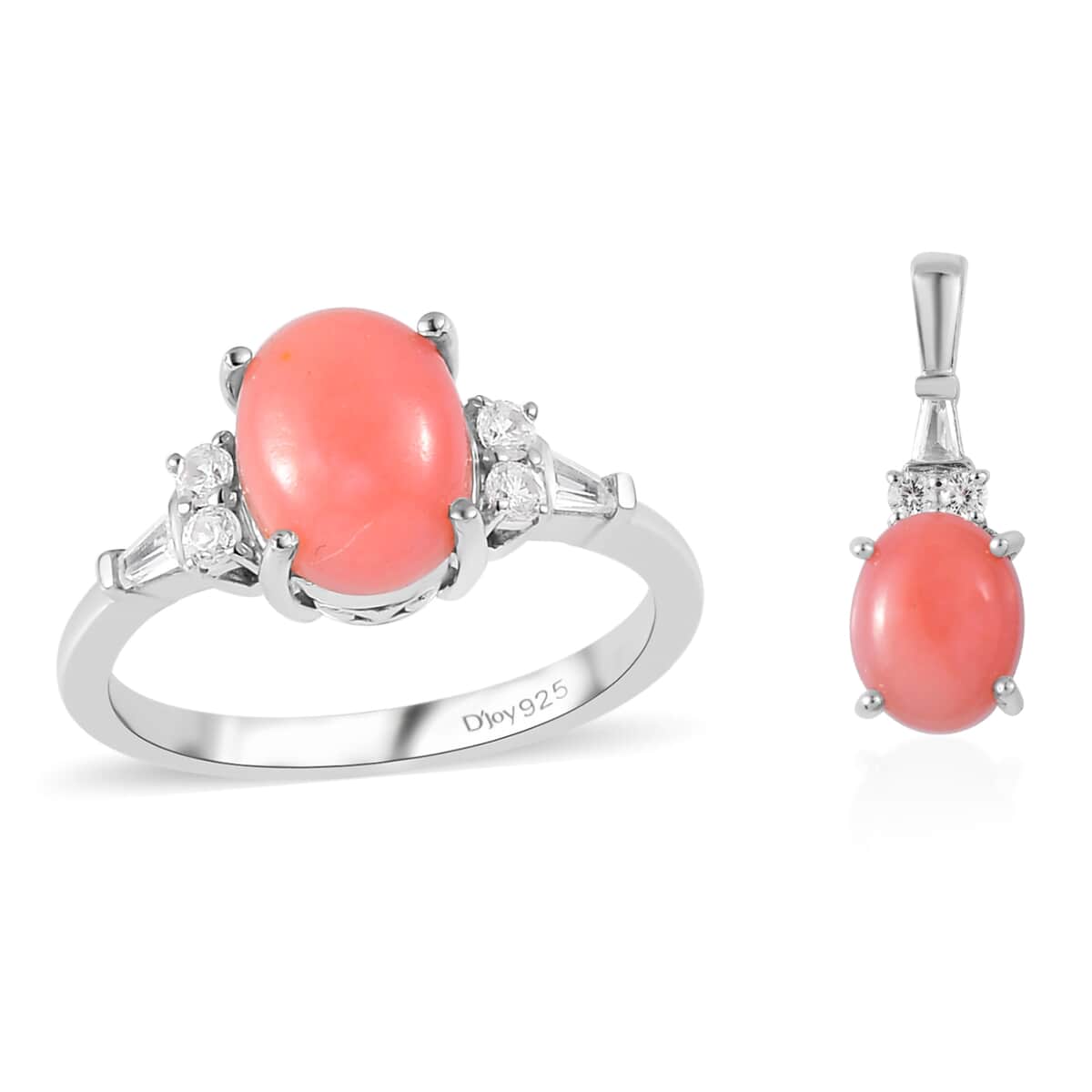 Premium Peruvian Pink Opal, White Zircon Ring (Size 8.0) and Pendant in Platinum Over Sterling Silver 3.75 ctw image number 0