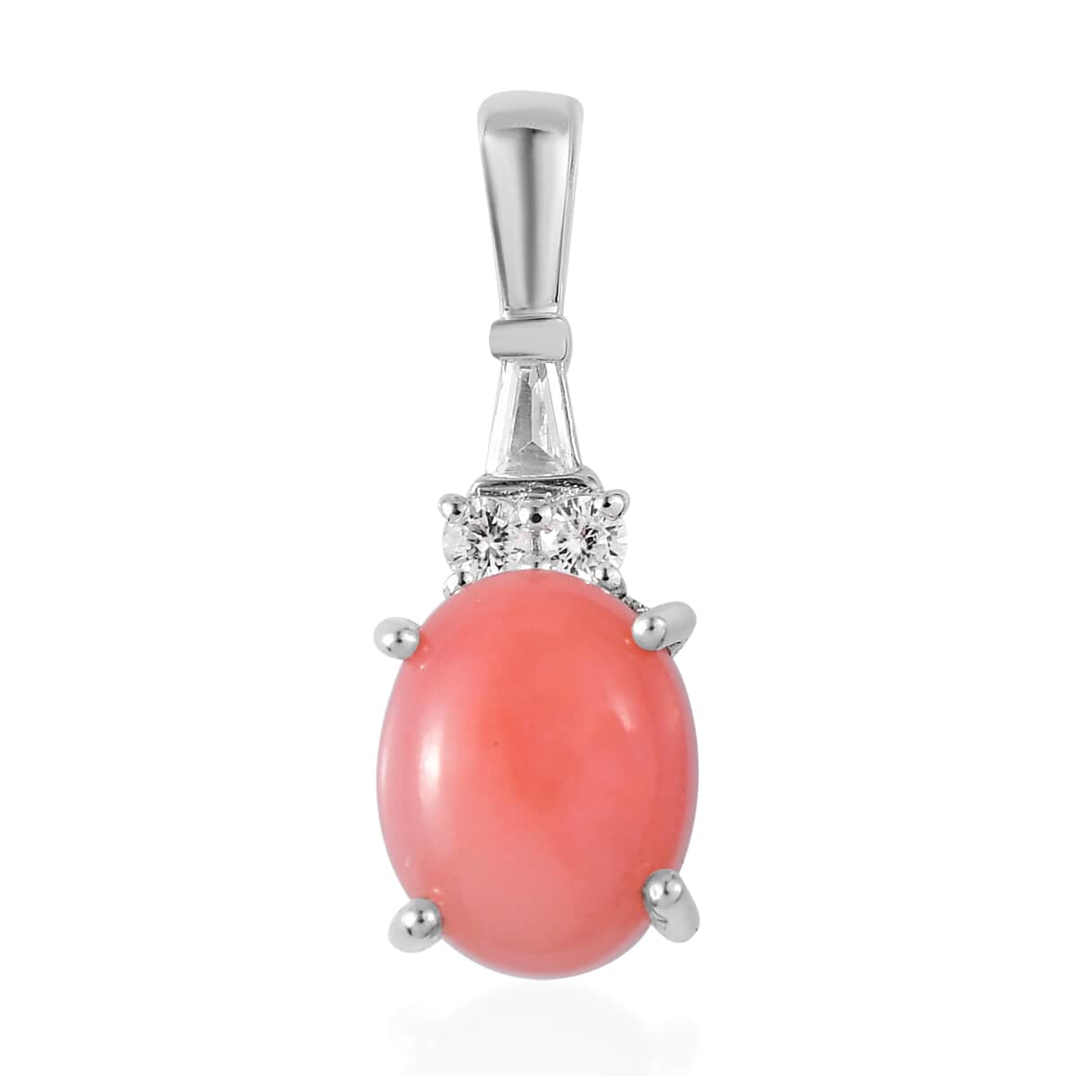 Premium Peruvian Pink Opal, White Zircon Ring (Size 8.0) and Pendant in Platinum Over Sterling Silver 3.75 ctw image number 6