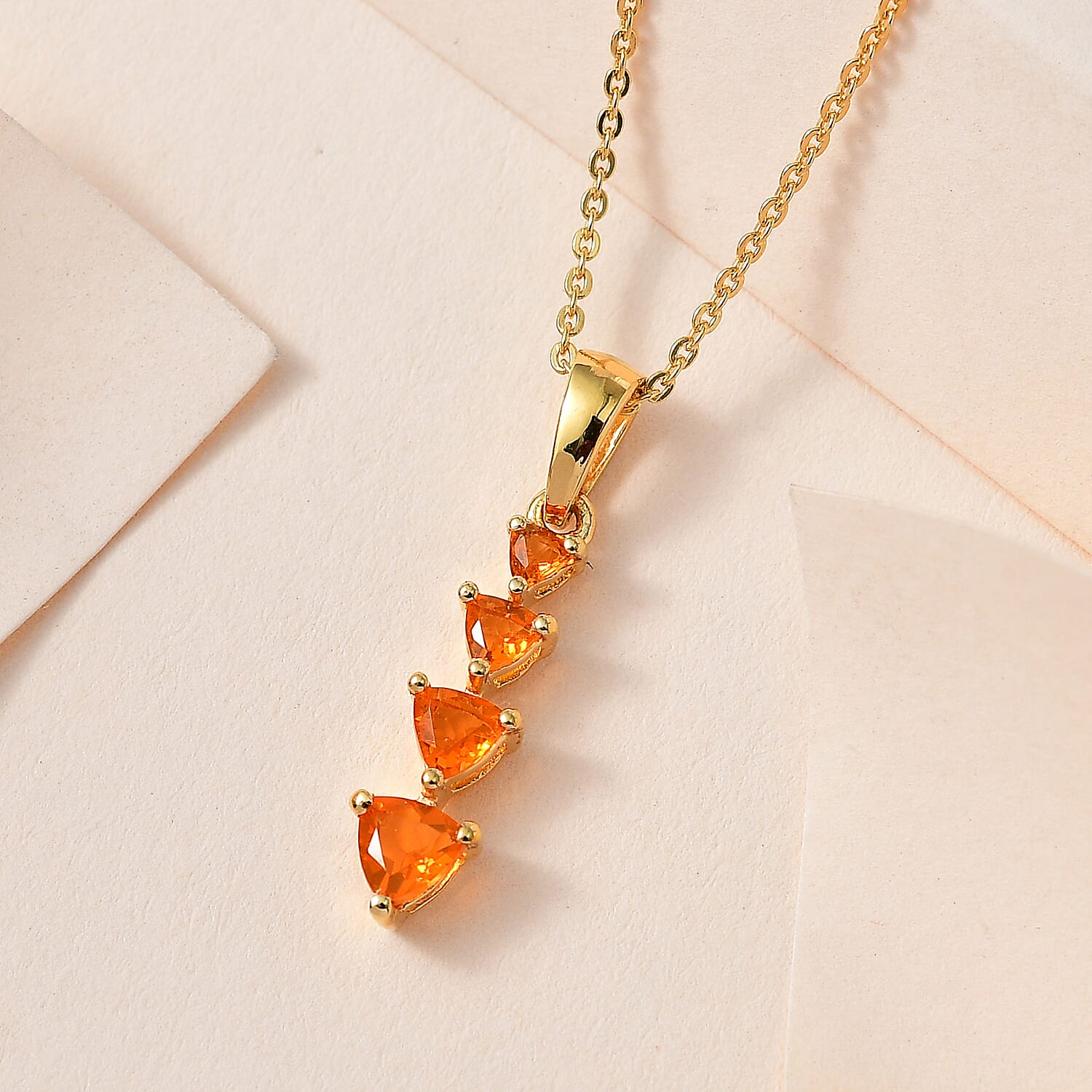 Jalisco Fire Opal Pendant Necklace 20 Inches in Vermeil Yellow Gold Over Sterling Silver 0.35 ctw