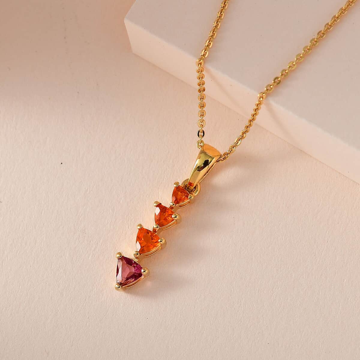 Multi-Tourmaline and Jalisco Fire Opal Pendant Necklace 20 Inches in Vermeil Yellow Gold Over Sterling Silver 0.40 ctw image number 1