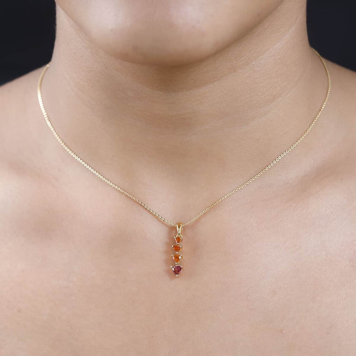 Multi-Tourmaline and Jalisco Fire Opal Pendant Necklace 20 Inches in Vermeil Yellow Gold Over Sterling Silver 0.40 ctw image number 2