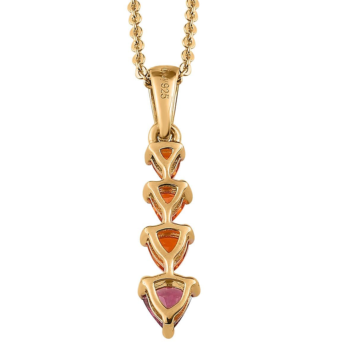 Multi-Tourmaline and Jalisco Fire Opal Pendant Necklace 20 Inches in Vermeil Yellow Gold Over Sterling Silver 0.40 ctw