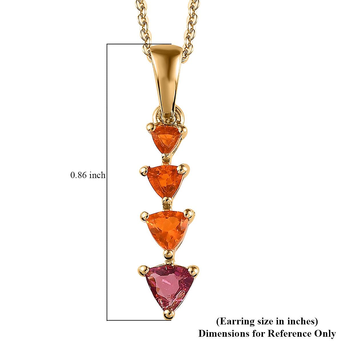 Multi-Tourmaline and Jalisco Fire Opal Pendant Necklace 20 Inches in Vermeil Yellow Gold Over Sterling Silver 0.40 ctw