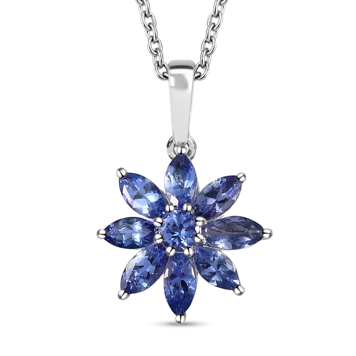 Premium Tanzanite Floral Pendant Necklace 20 Inches in Platinum Over Sterling Silver 2.50 ctw image number 0