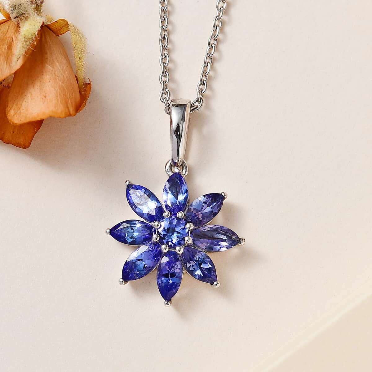 Premium Tanzanite Floral Pendant Necklace 20 Inches in Platinum Over Sterling Silver 2.50 ctw image number 1