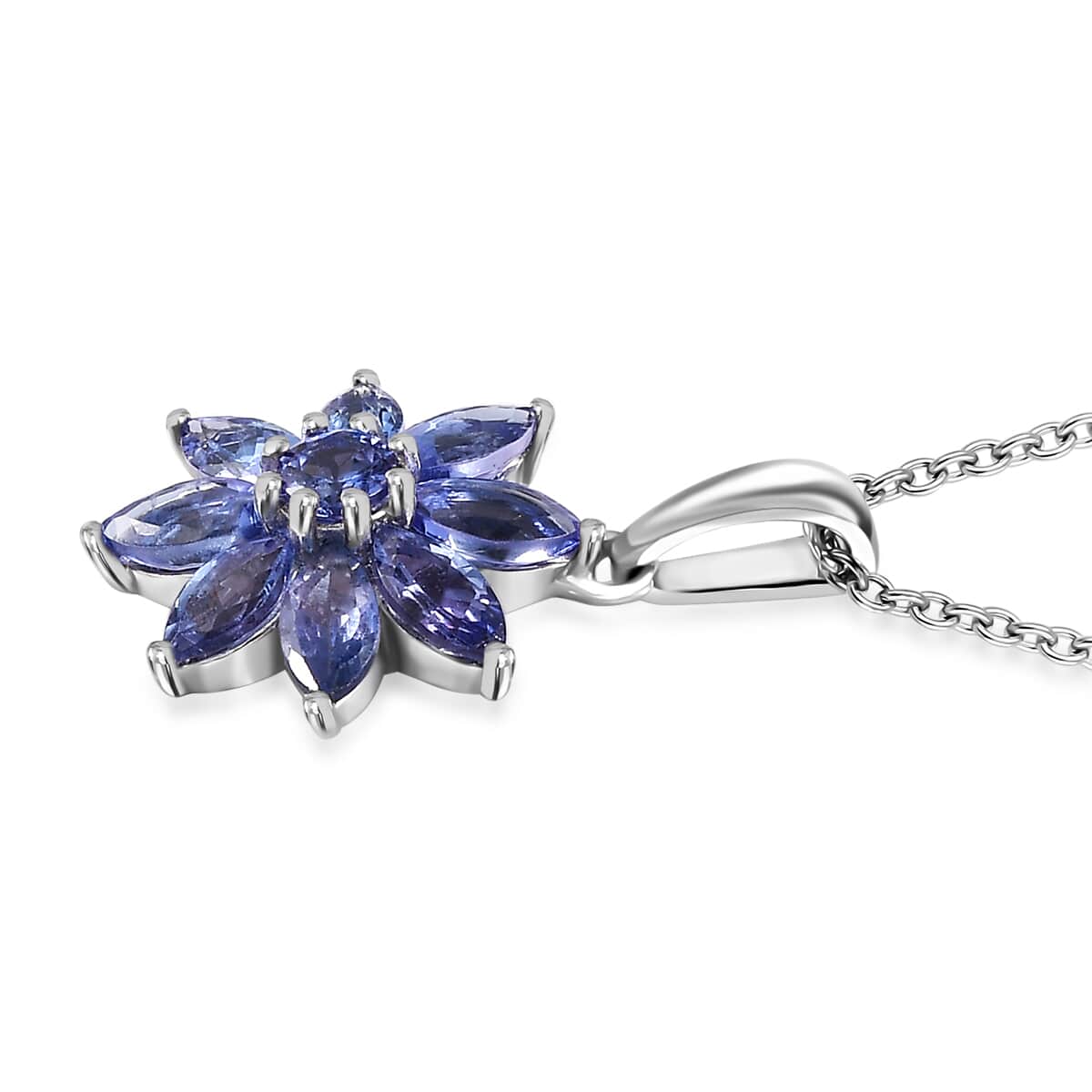 Premium Tanzanite Floral Pendant Necklace 20 Inches in Platinum Over Sterling Silver 2.50 ctw image number 3