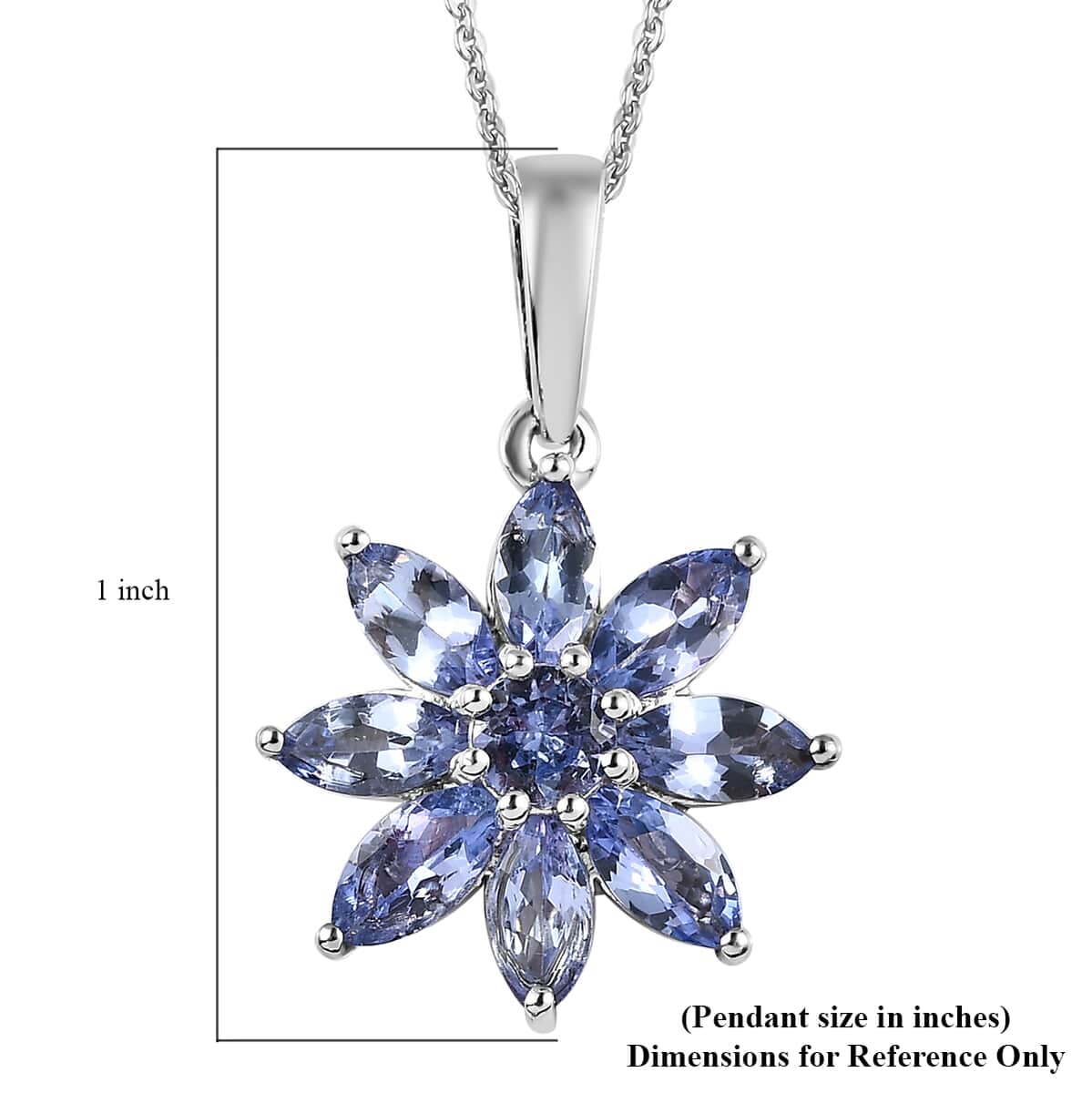 Premium Tanzanite Floral Pendant Necklace 20 Inches in Platinum Over Sterling Silver 2.50 ctw image number 6