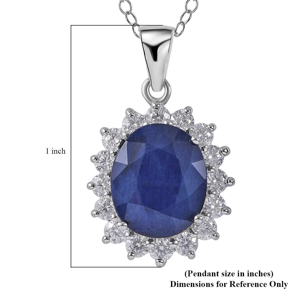 Madagascar Blue Sapphire (DF), Moissanite Sunburst Pendant Necklace (18 Inches) in Platinum Over Sterling Silver 6.60 ctw