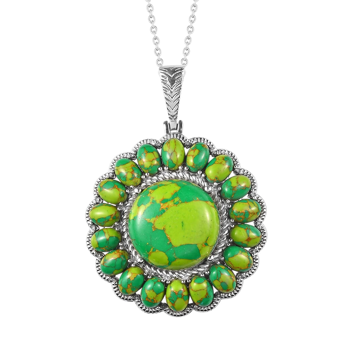 Mojave Blue Turquoise Halo Pendant Necklace 20 Inches in Stainless Steel 33.60 ctw image number 0