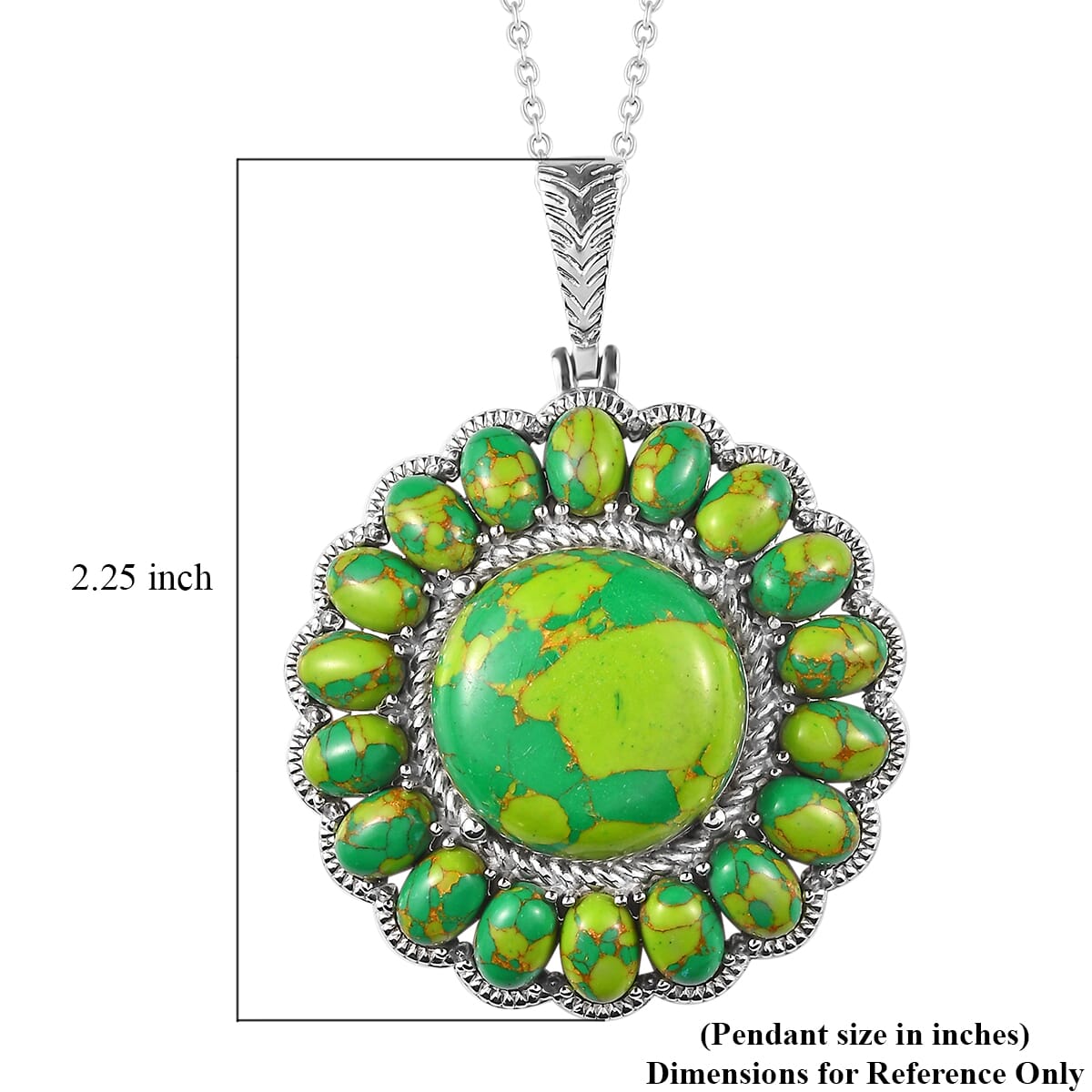 Mojave Blue Turquoise Halo Pendant Necklace 20 Inches in Stainless Steel 33.60 ctw image number 6