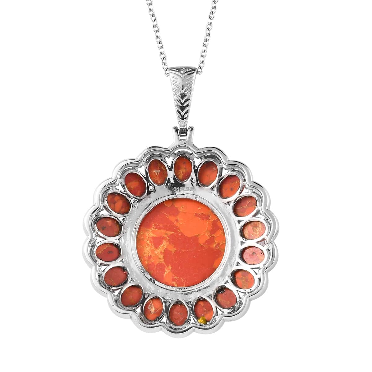 Mojave Orange Turquoise Halo Pendant Necklace 20 Inches in Stainless Steel 35.60 ctw image number 4