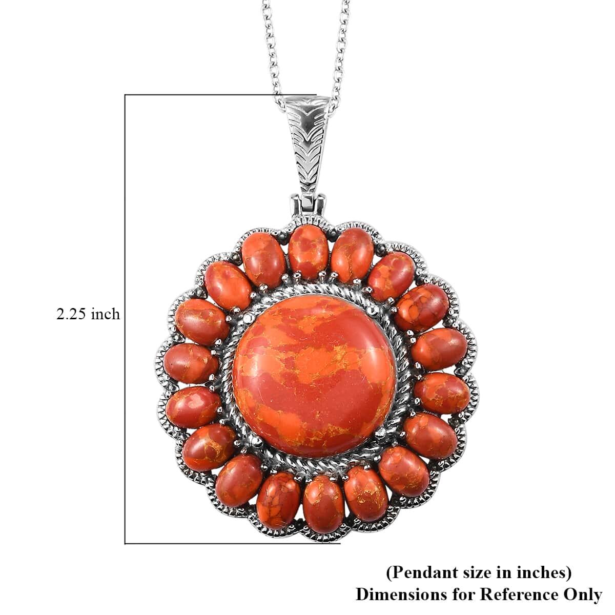 Mojave Orange Turquoise Halo Pendant Necklace 20 Inches in Stainless Steel 35.60 ctw image number 6
