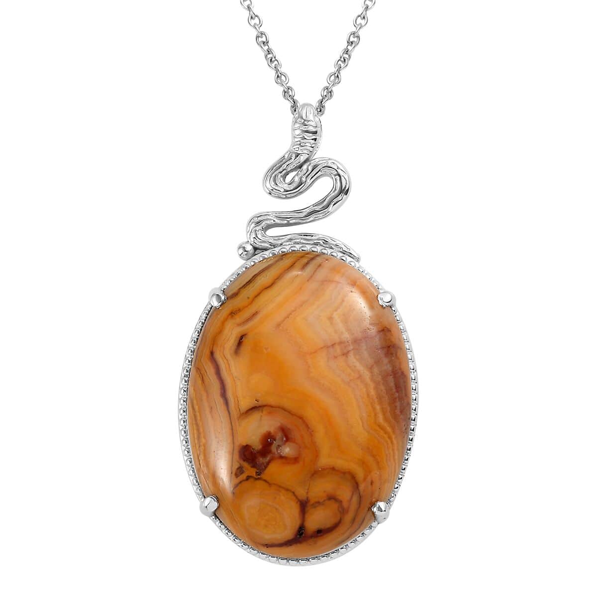 Crazy Lace Agate Solitaire Pendant Necklace 20 Inches in Stainless Steel 38.50 ctw image number 0