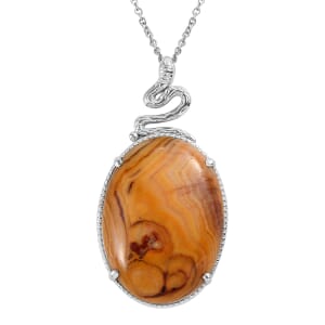 Crazy Lace Agate 38.50 ctw Solitaire Pendant Necklace 20 Inches in Stainless Steel
