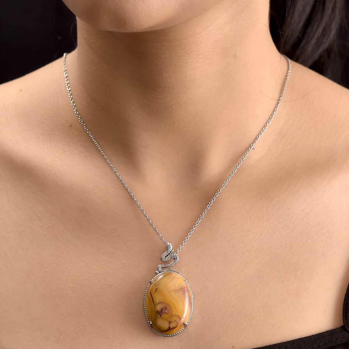 Crazy Lace Agate Solitaire Pendant Necklace 20 Inches in Stainless Steel 38.50 ctw image number 2