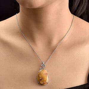 Crazy Lace Agate 38.50 ctw Solitaire Pendant Necklace 20 Inches in Stainless Steel