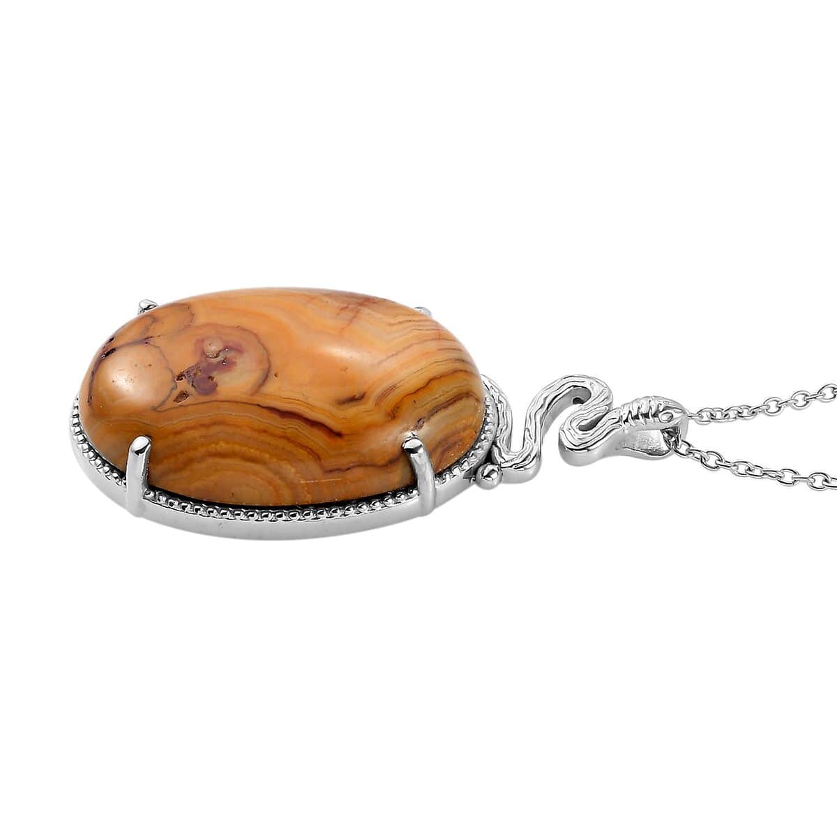 Crazy Lace Agate Solitaire Pendant Necklace 20 Inches in Stainless Steel 38.50 ctw image number 3