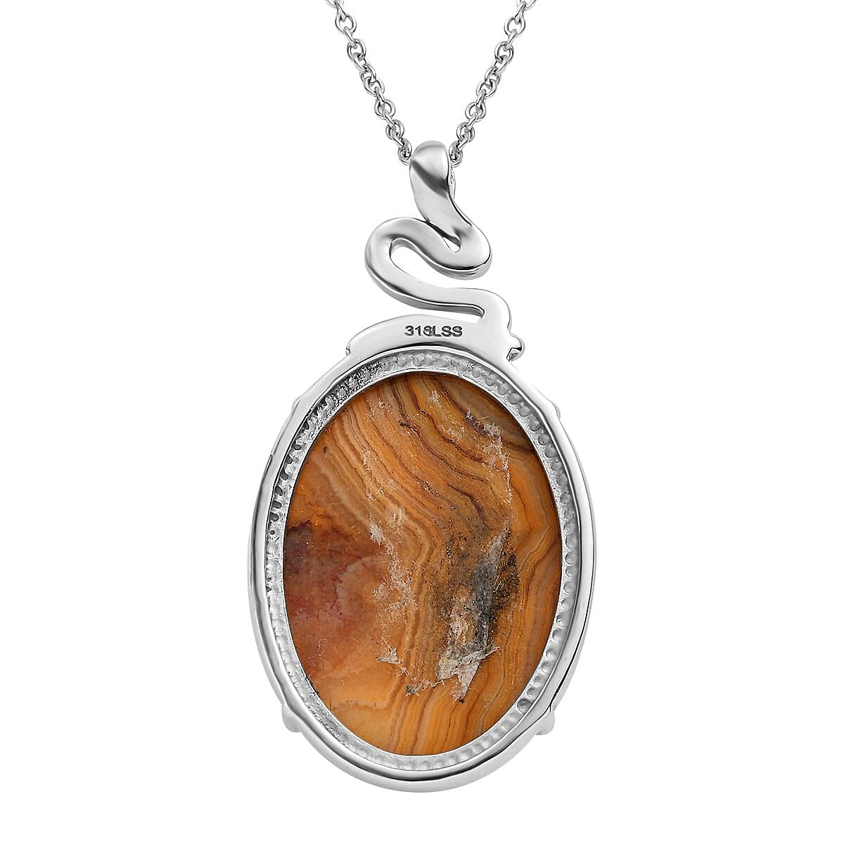 Crazy Lace Agate 38.50 ctw Solitaire Pendant Necklace 20 Inches in Stainless Steel