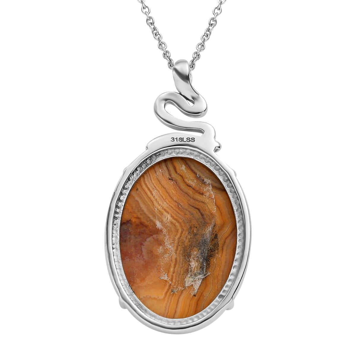 Crazy Lace Agate Solitaire Pendant Necklace 20 Inches in Stainless Steel 38.50 ctw image number 4