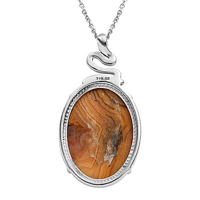 Crazy Lace Agate 38.50 ctw Solitaire Pendant Necklace 20 Inches in Stainless Steel