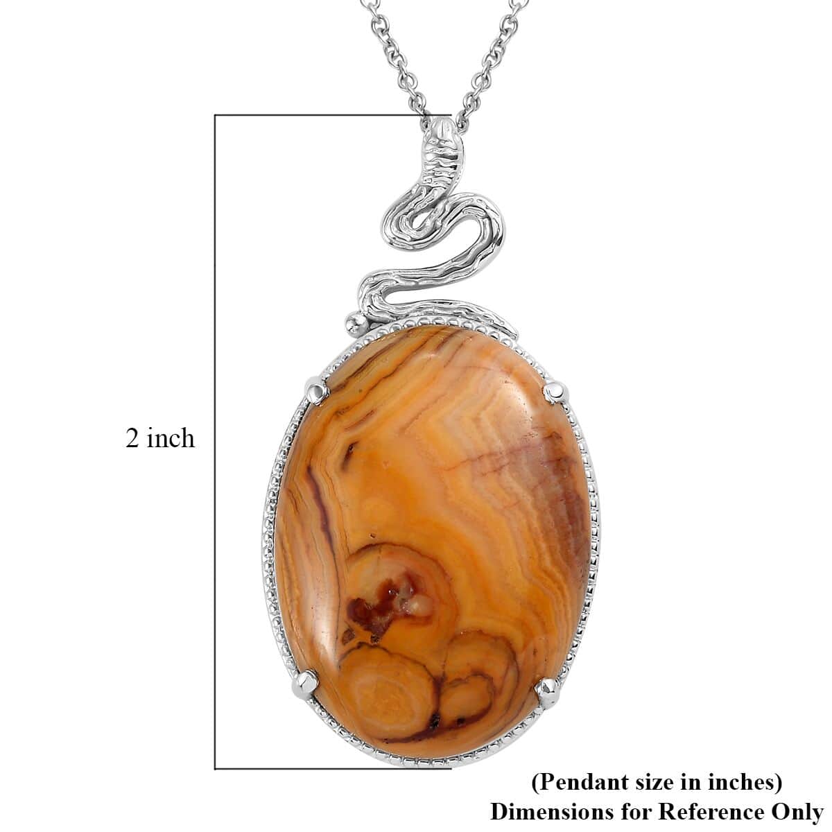 Crazy Lace Agate Solitaire Pendant Necklace 20 Inches in Stainless Steel 38.50 ctw image number 5