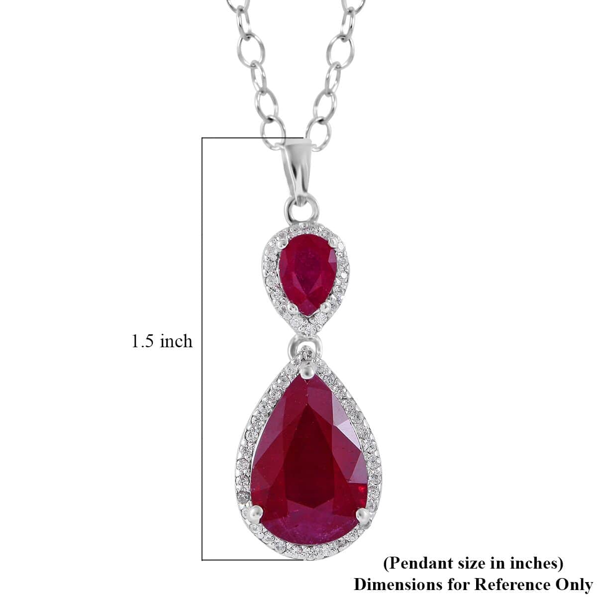 Niassa Ruby (FF) and White Zircon Drop Pendant Necklace 18 Inches in Platinum Over Sterling Silver 9.40 ctw image number 6